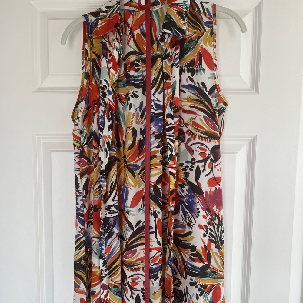 Orange flower sleeveless dress with red/orange belt - Picture 2 of 5
